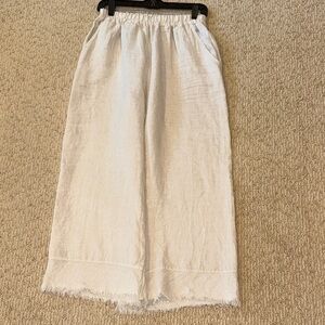 Beige Linen Wide-Leg Pants
